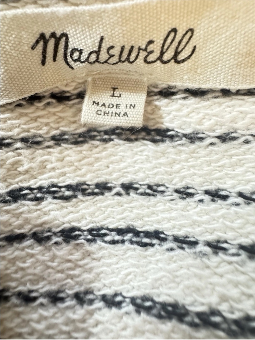Madewell Striped Lace Up Pullover Top Women Large Cream Black Cotton Coastal - Picture 7 of 9